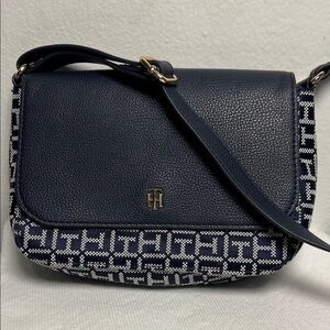 Tommy Hilfiger Navy Monogram Crossbody Bag Flap Logo